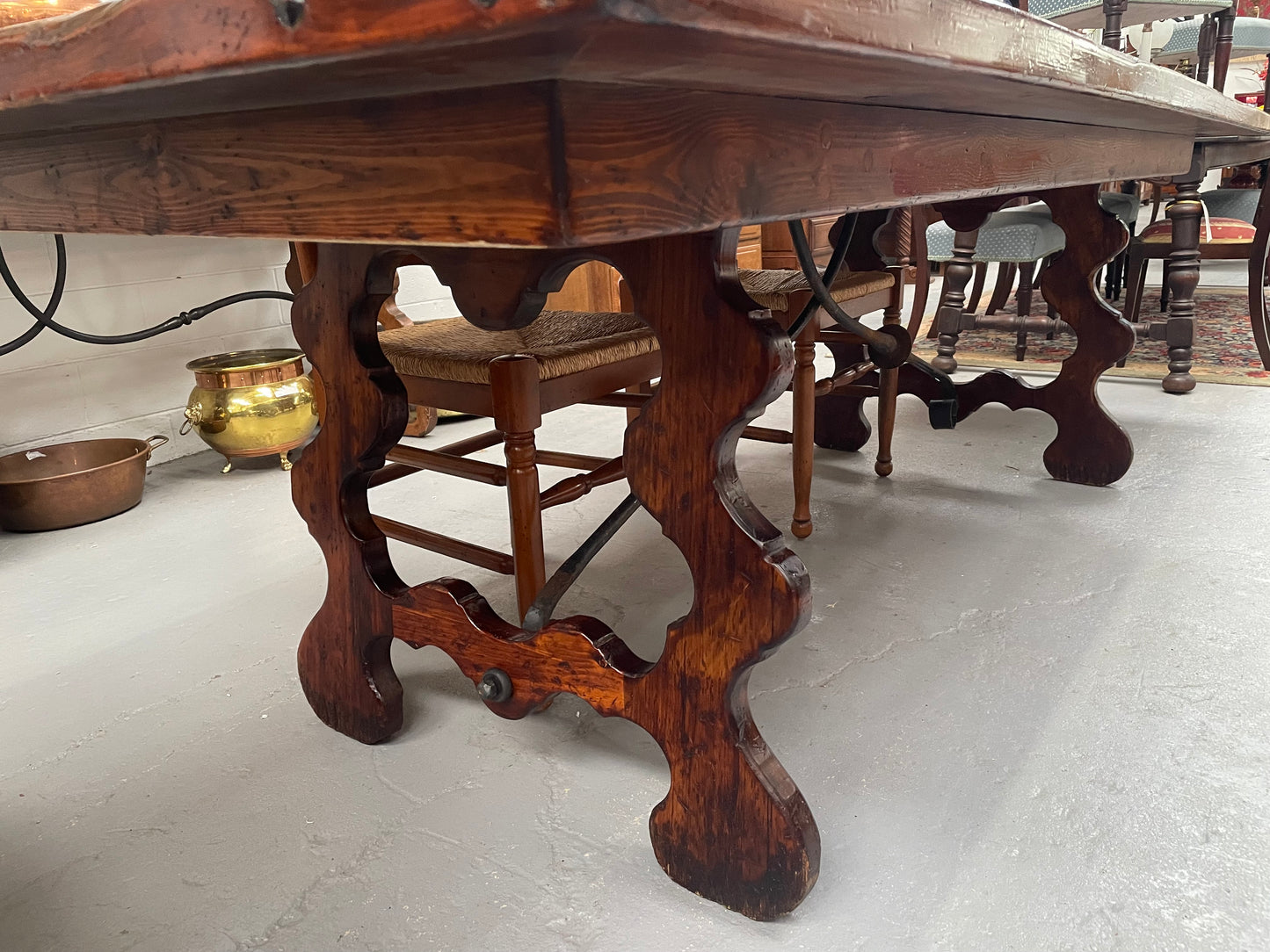 Large Spanish Style Pine & Oak Parquetry Top Dining Table