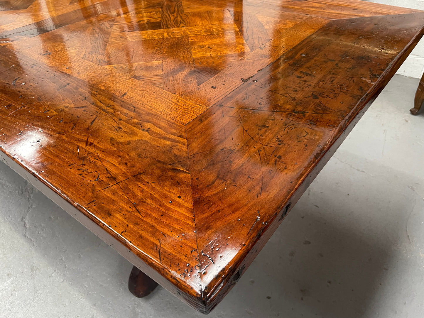 Large Spanish Style Pine & Oak Parquetry Top Dining Table