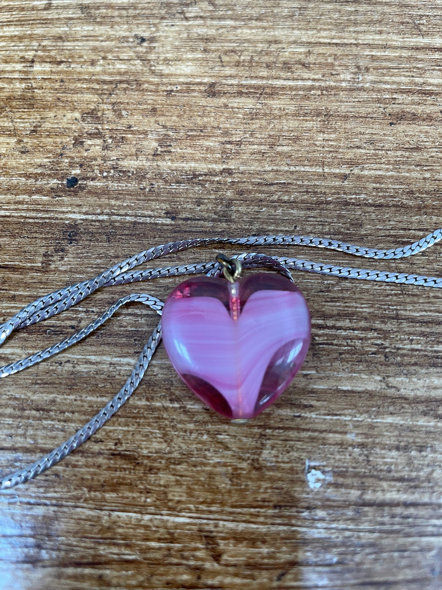 Vintage Sterling Silver Chain & Heart Shaped Glass Pendant