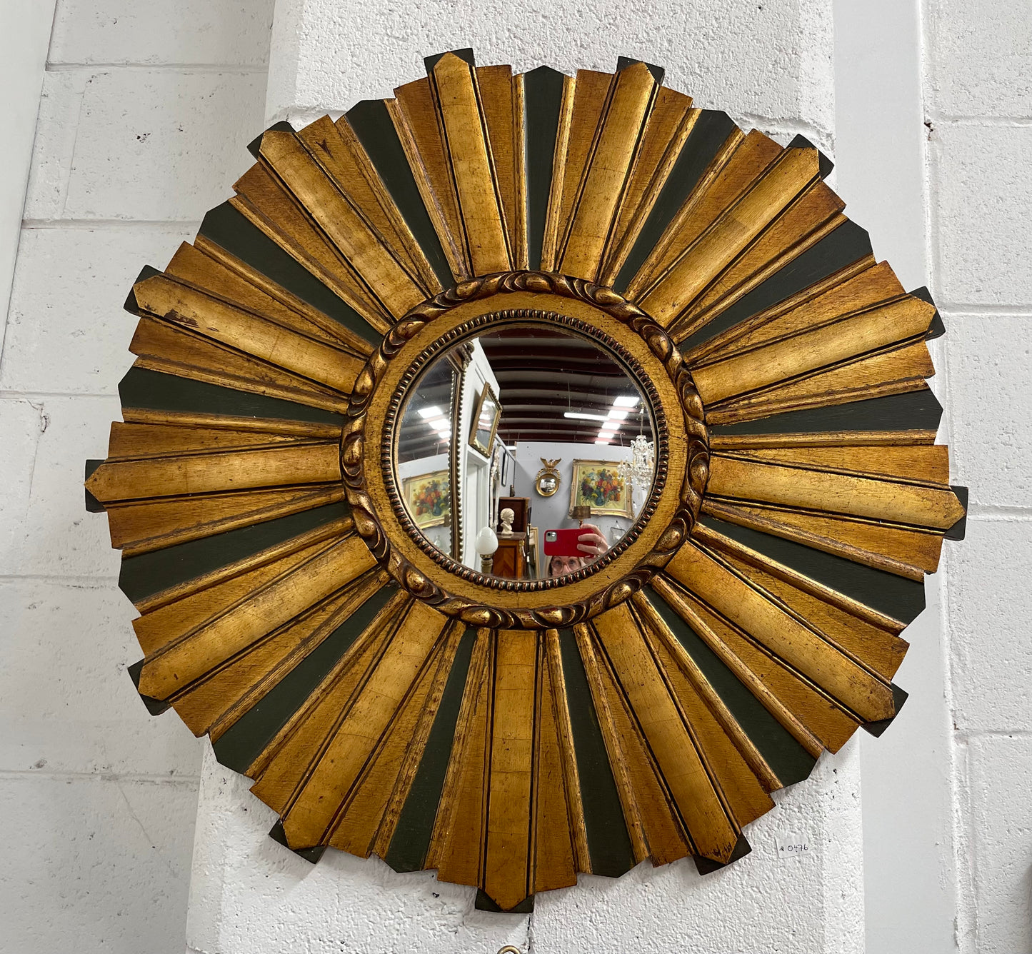 French Carved Wooden Starburst Convex Mirror