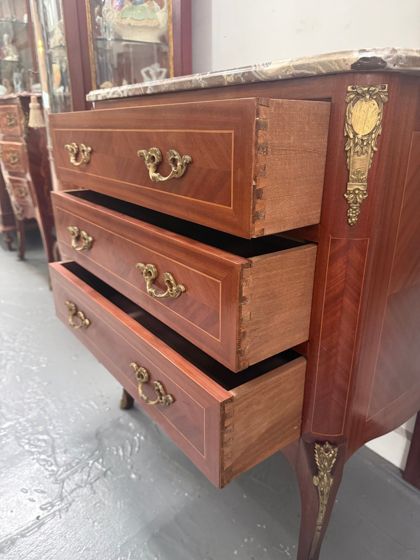 French Louis XV Style Marble Top Commode