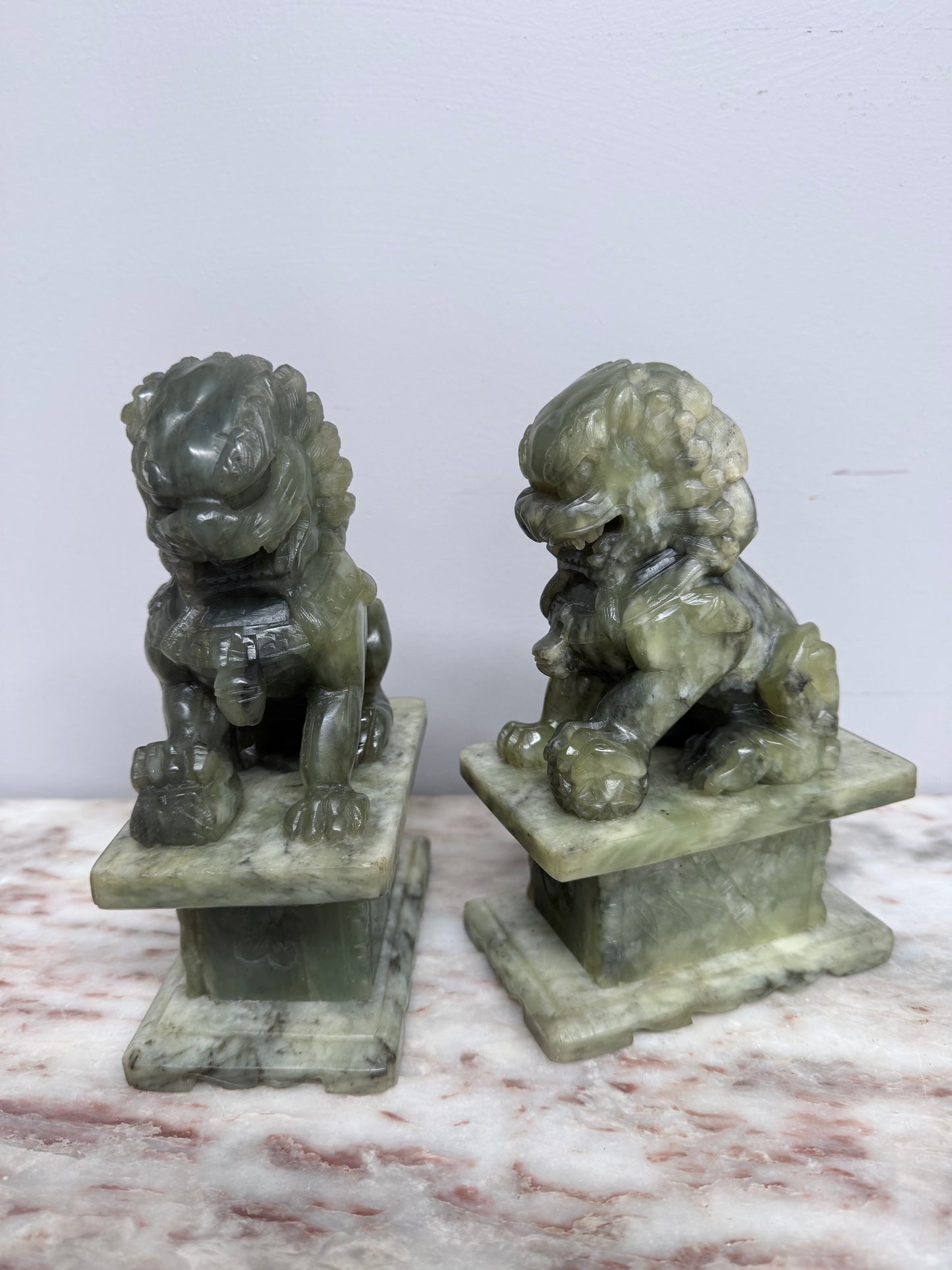 Pair of Carved Soapstone Chinese Foo Dogs