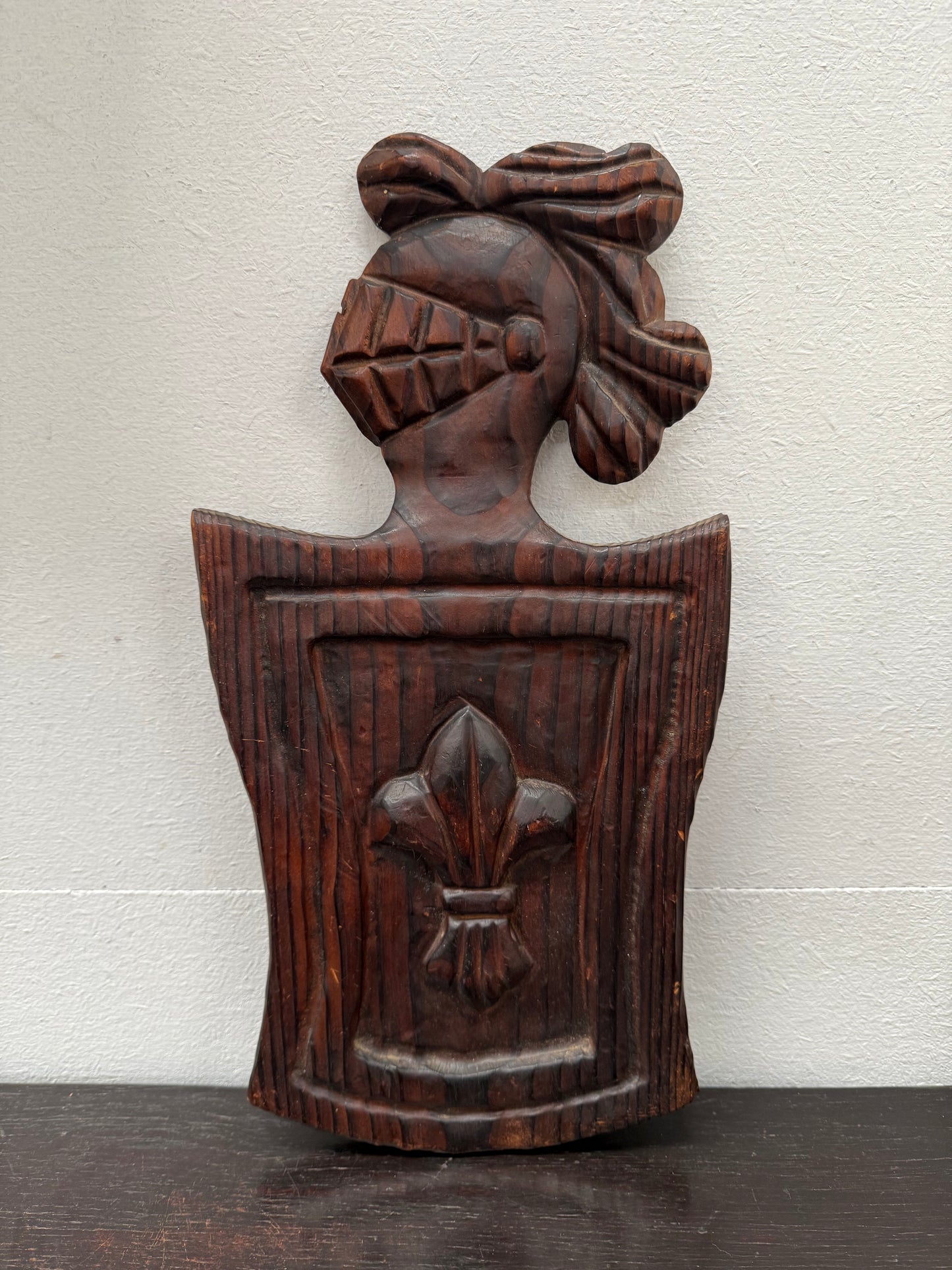 Vintage Medieval Style Hand Carved Wood Plaque
