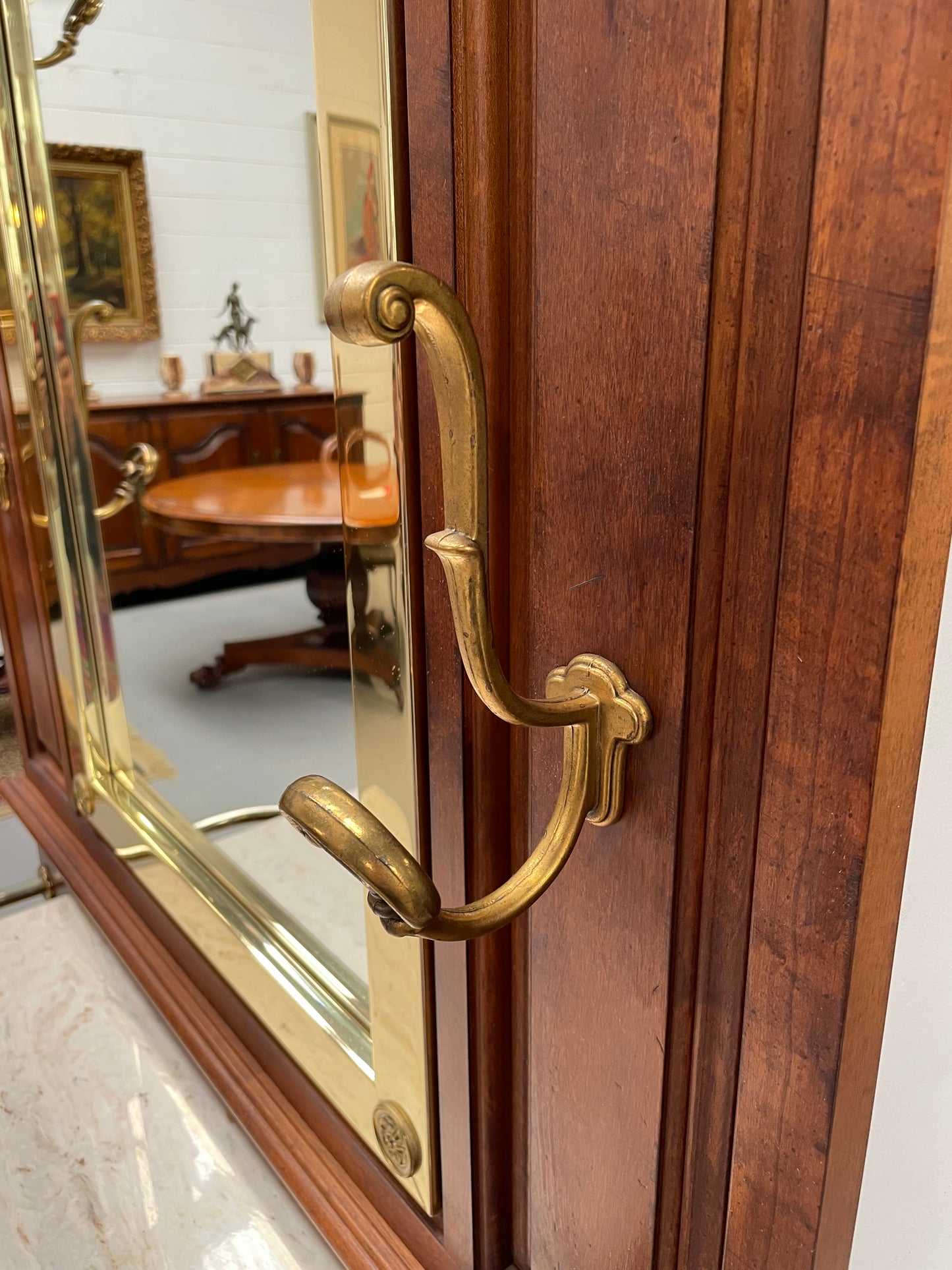 Outstanding quality custom made vintage French style hallstand. It features four decorative hanging hooks, a practical white marble top and a drawer for added storage. In good original condition and has been sourced locally.