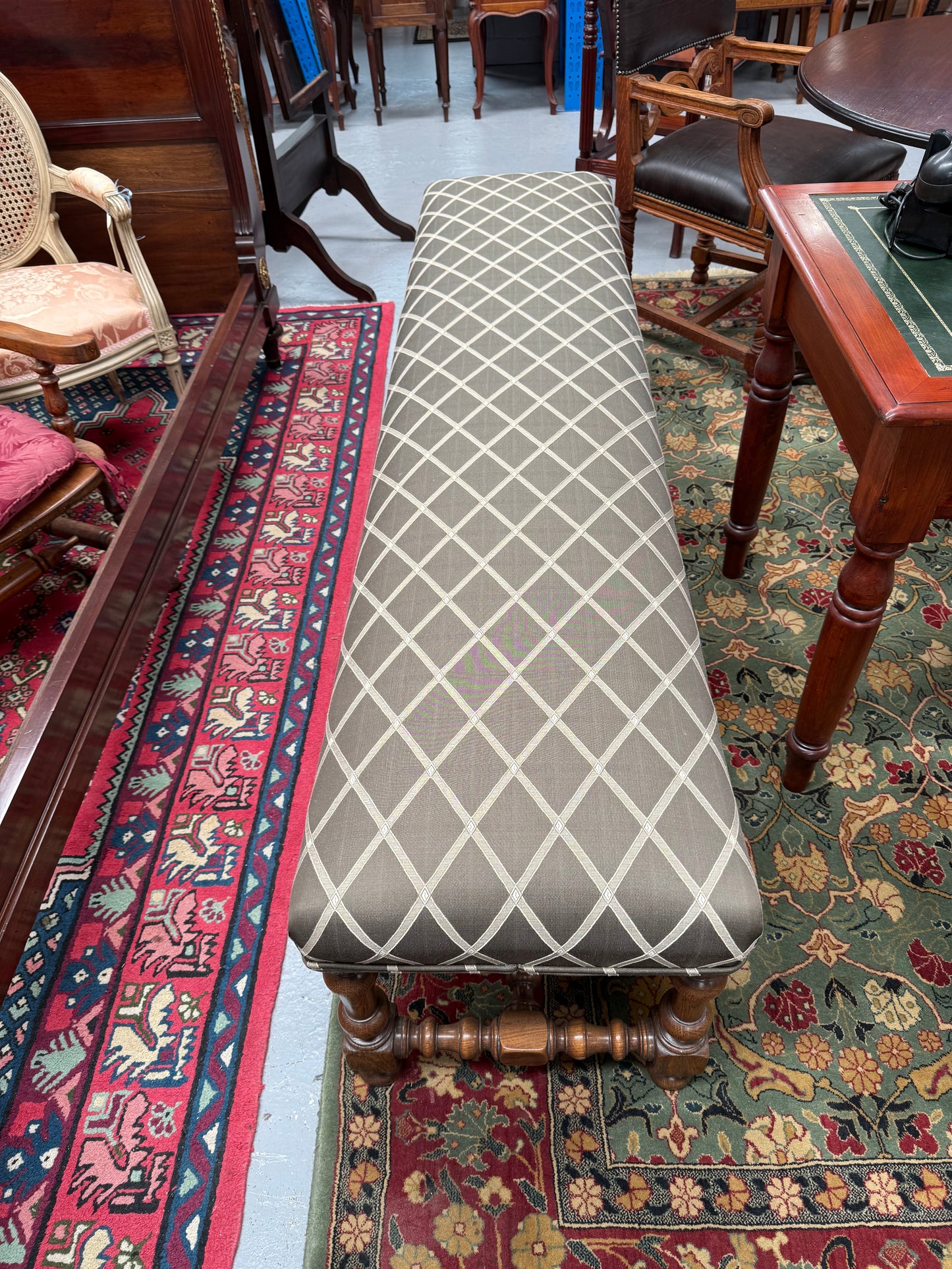 19th Century French Oak Long Upholstered Stool