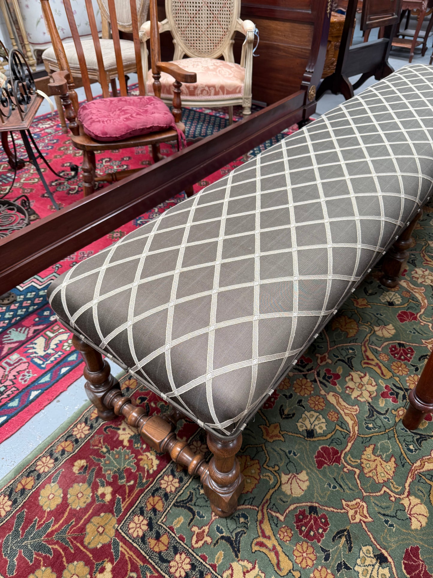 19th Century French Oak Long Upholstered Stool
