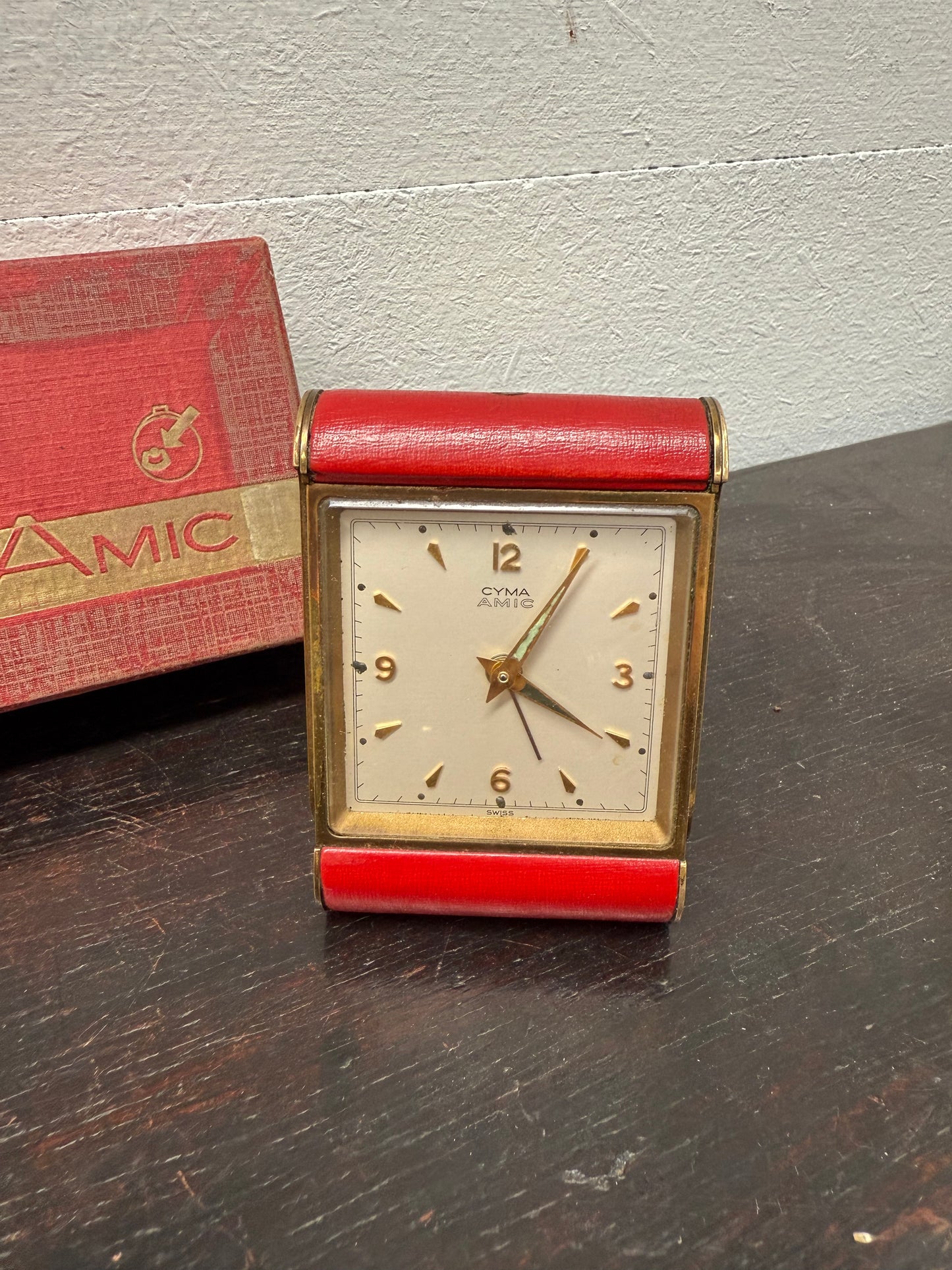 Superb Art Deco Cyma Travel Clock Original Carry Case & Box.