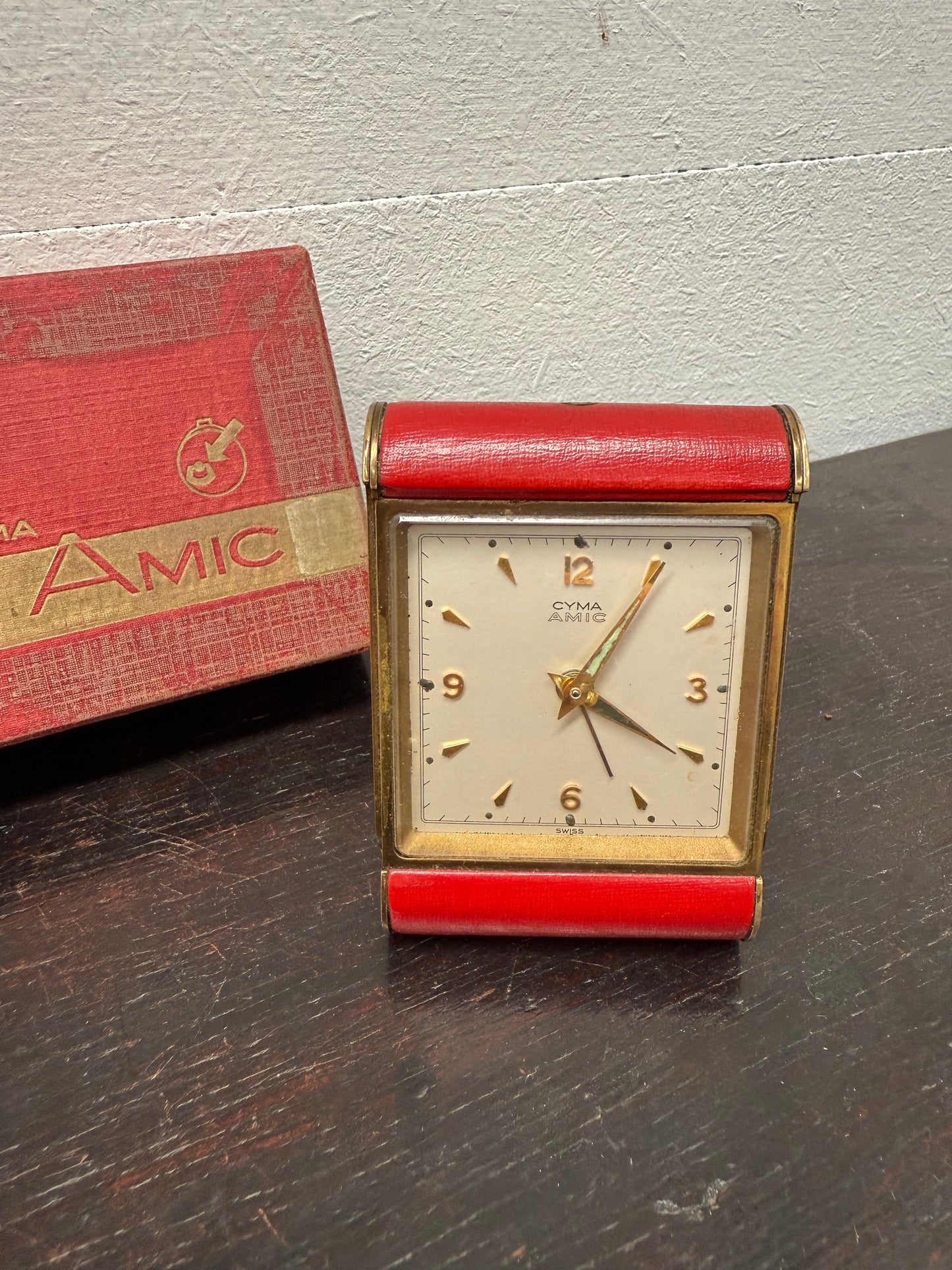 Superb Art Deco Cyma Travel Clock Original Carry Case & Box.