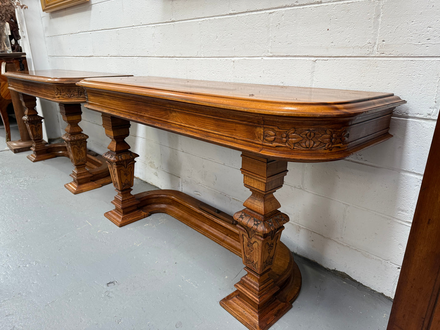 Hard to Find Nicely Carved Walnut Console Tables