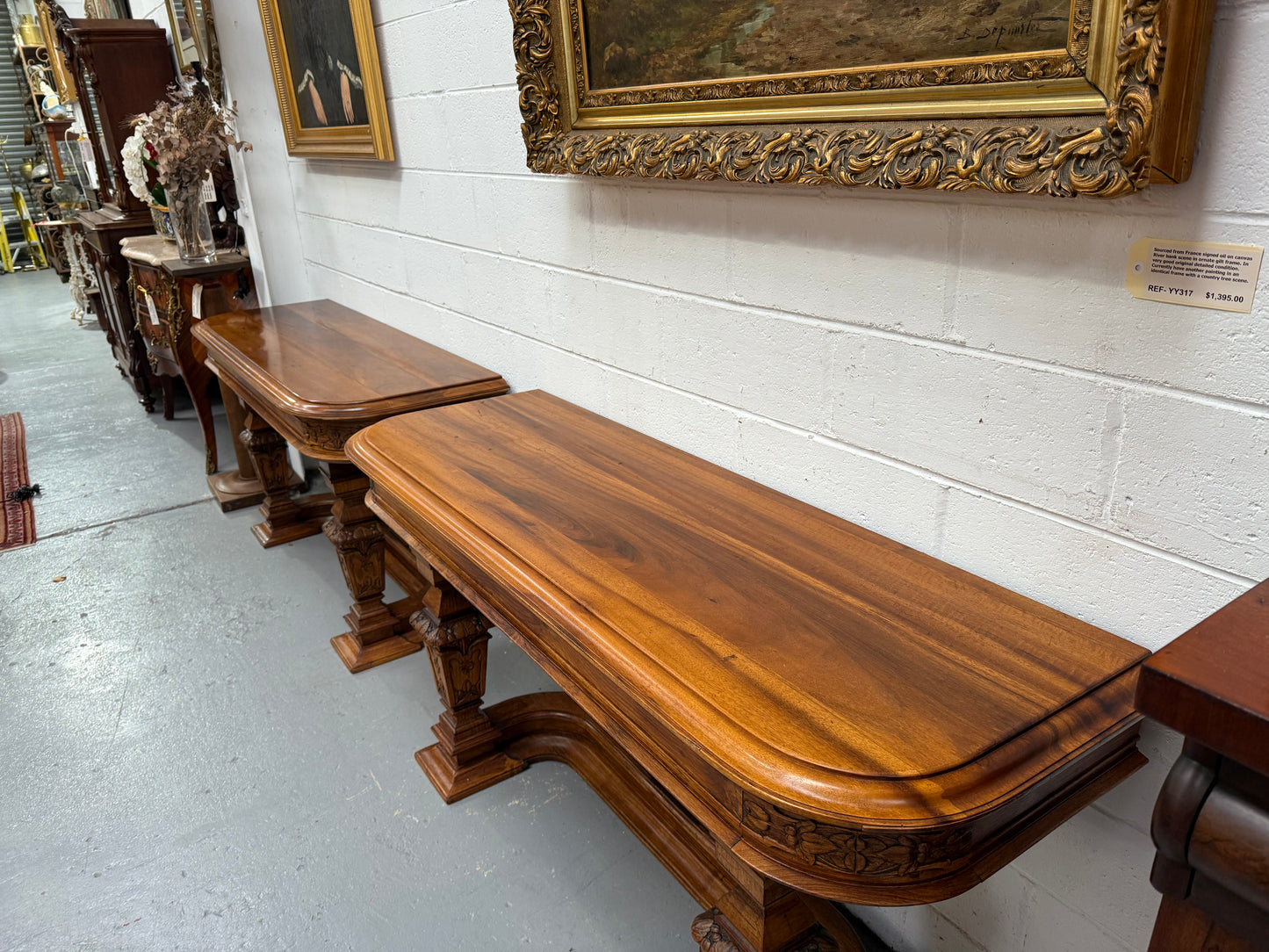 Hard to Find Nicely Carved Walnut Console Tables