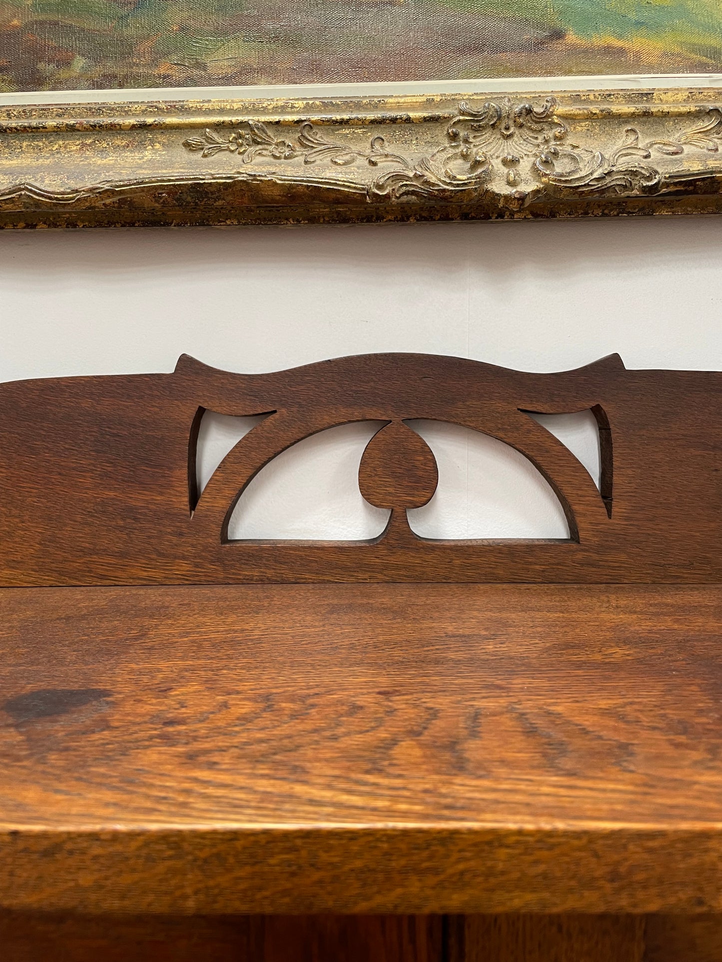 Art Nouveau solid Oak bookcase with three fixed shelves. Could also be used as a display cabinet. Sourced locally and in good original condition.