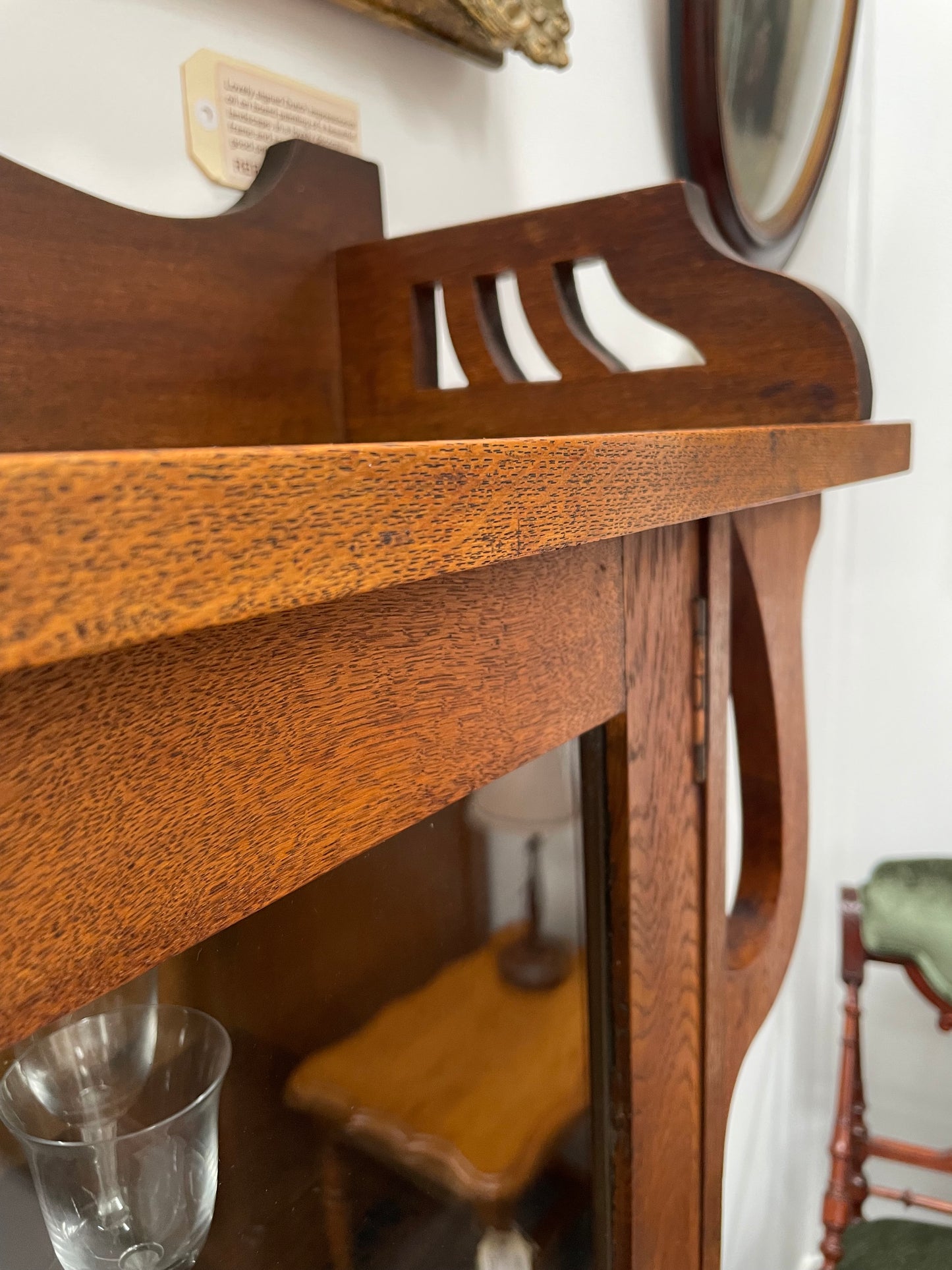 Art Nouveau solid Oak bookcase with three fixed shelves. Could also be used as a display cabinet. Sourced locally and in good original condition.
