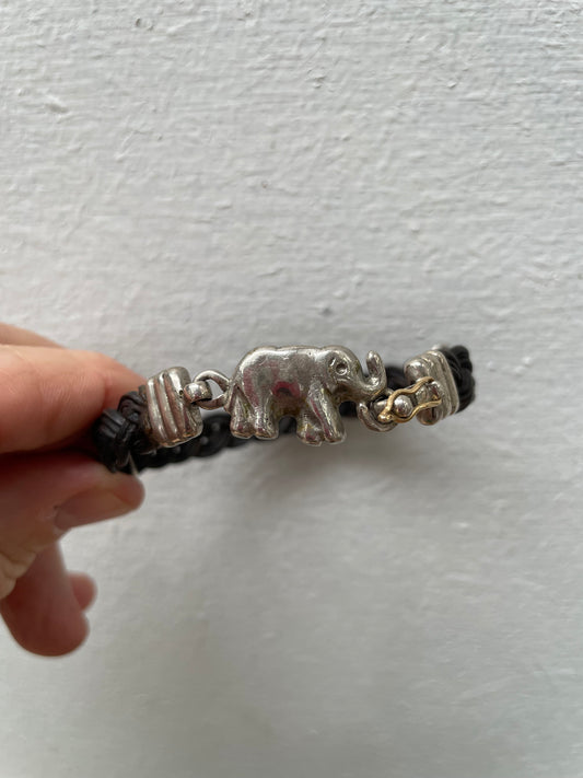 Unusual Vintage Silver And Cane Elephant Bracelet