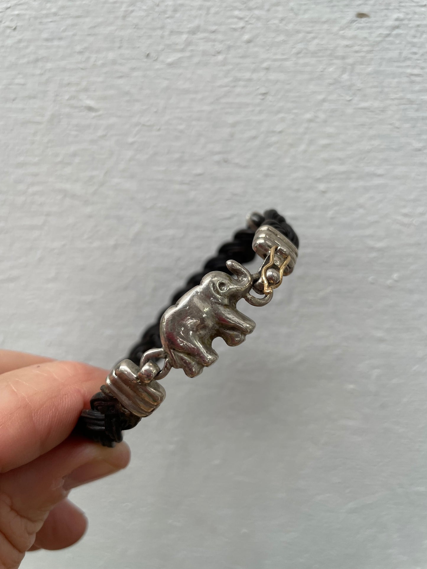 Unusual Vintage Silver And Cane Elephant Bracelet