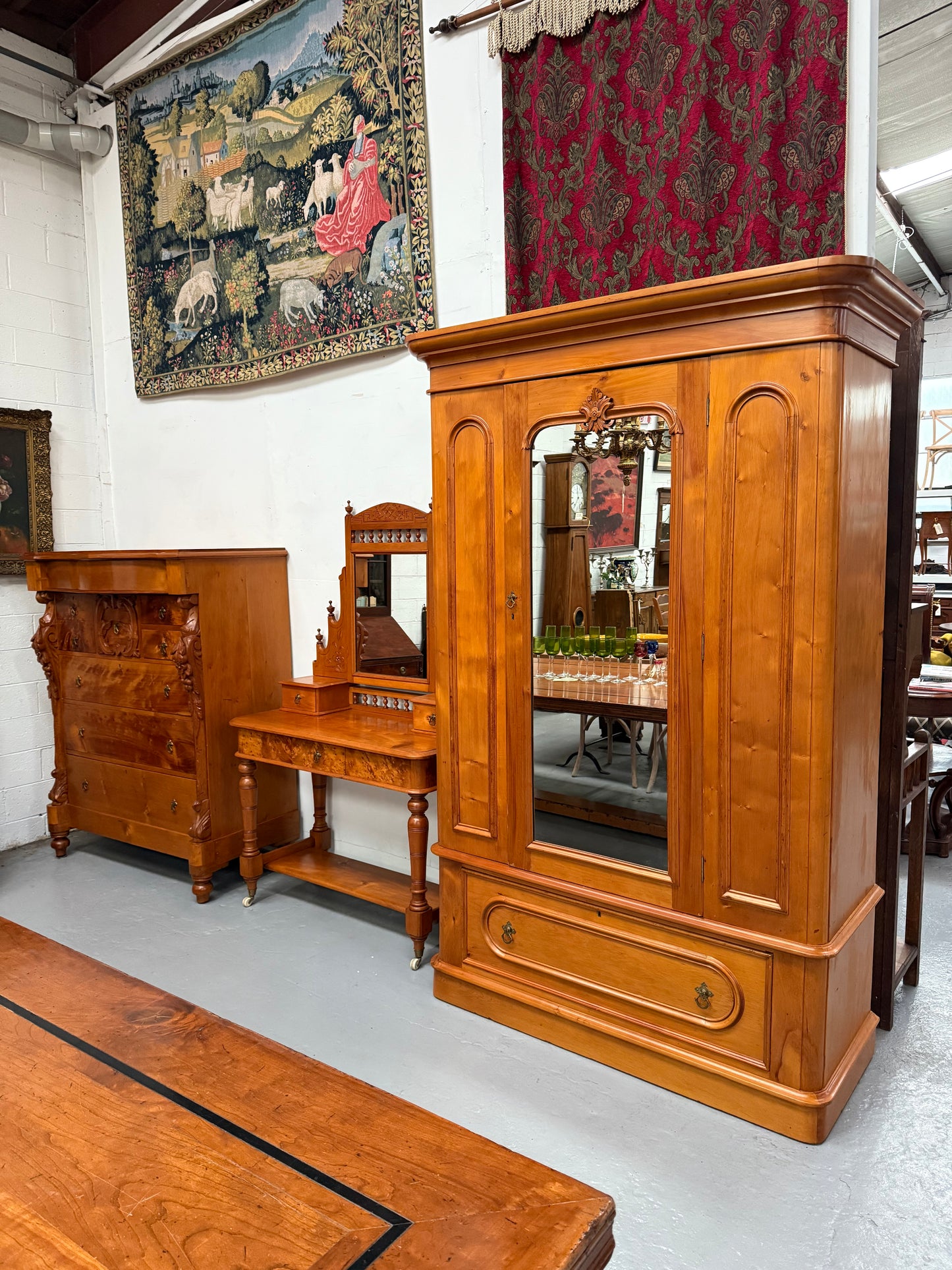 Antique Victorian Huon Pine Bedroom Suite Includes Dressing Table, Wardrobe & Chest of Drawers