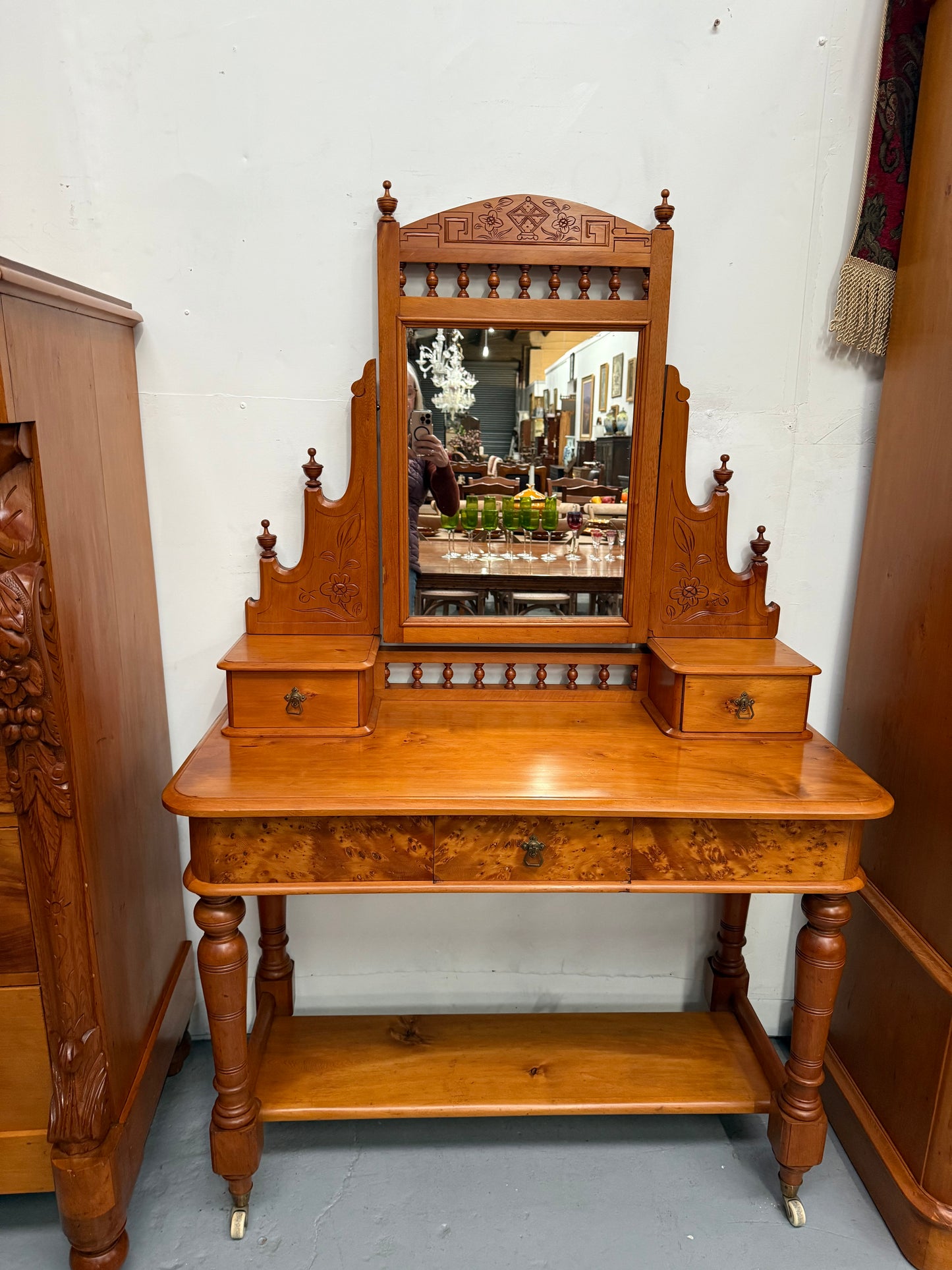 Antique Victorian Huon Pine Bedroom Suite Includes Dressing Table, Wardrobe & Chest of Drawers