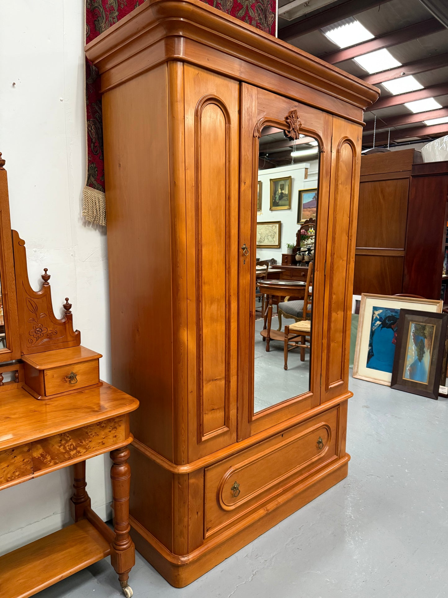 Antique Victorian Huon Pine Bedroom Suite Includes Dressing Table, Wardrobe & Chest of Drawers