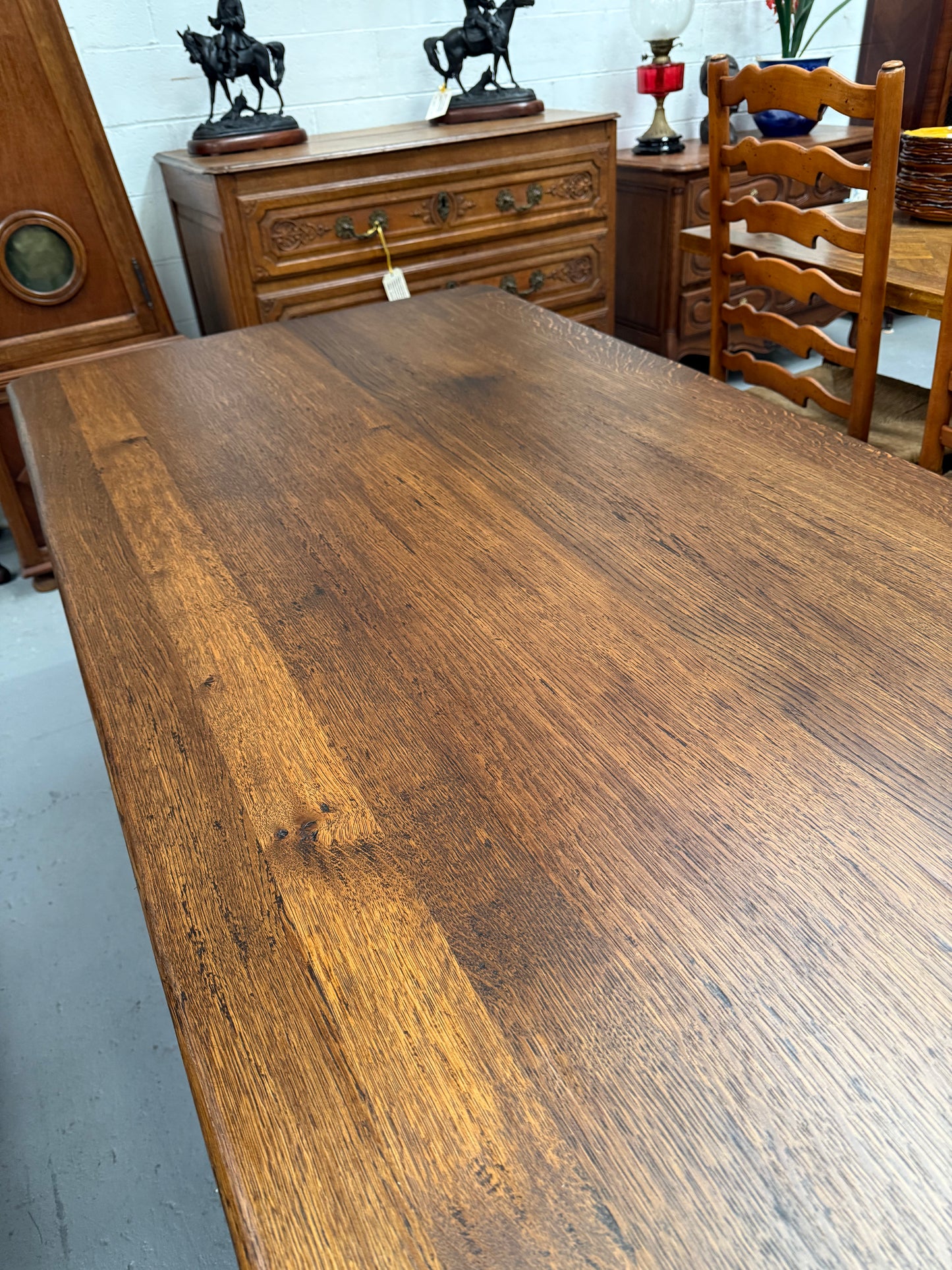 Vintage Spanish Style Oak Dining Table With Wrought Iron Base