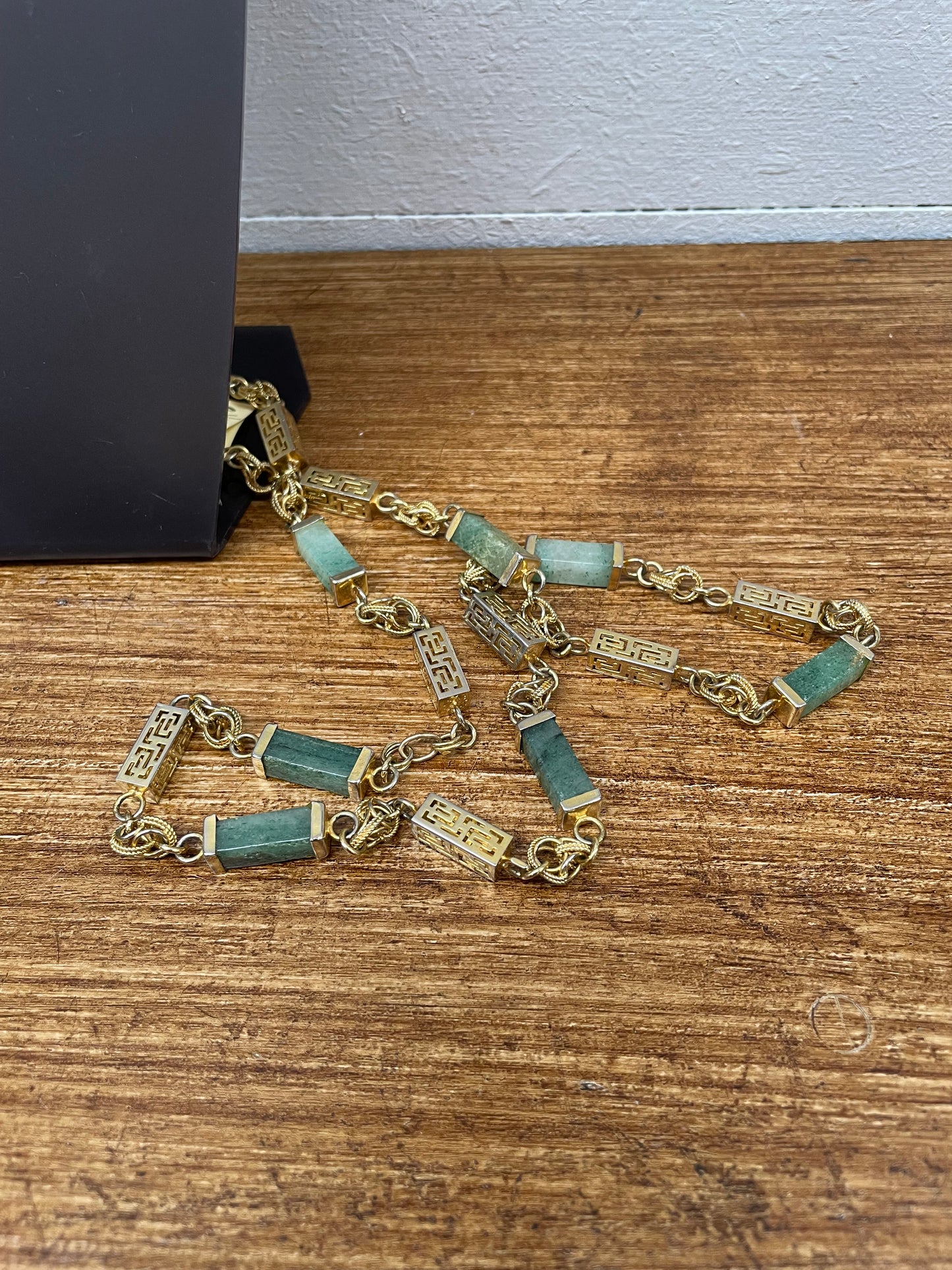 Vintage Jade & Gilt Metal Necklace