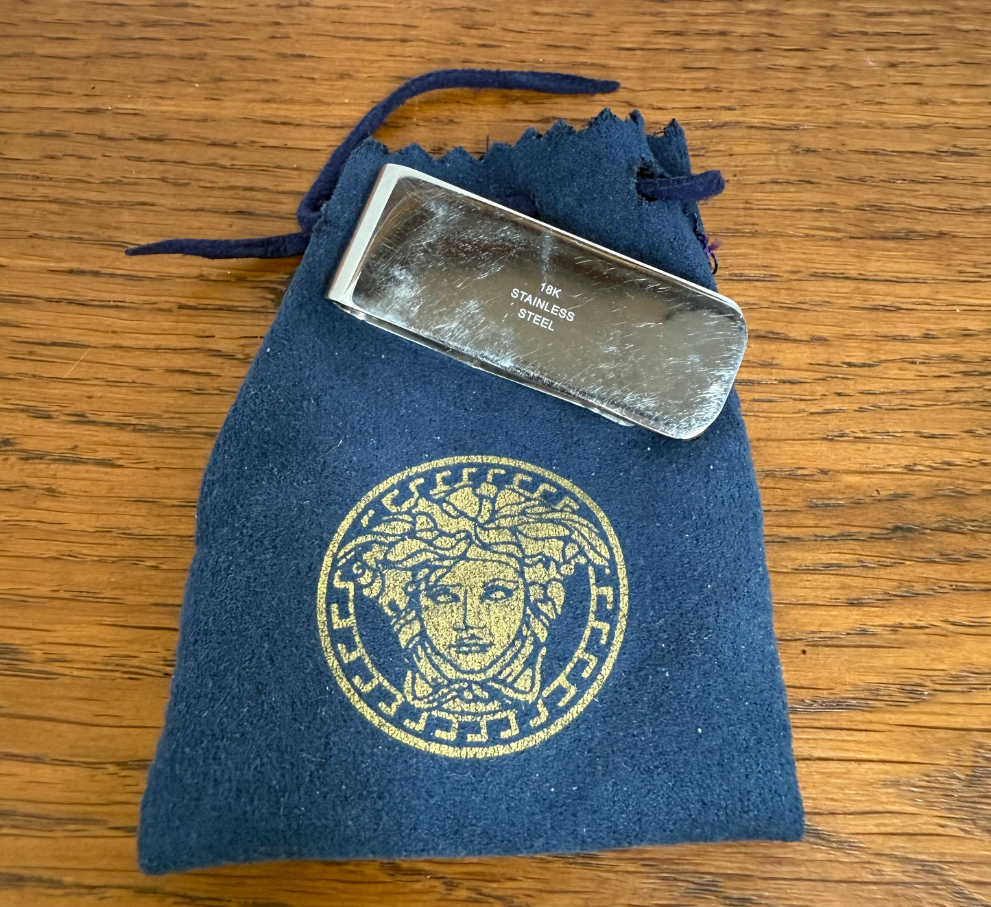 Versace Style Stainless Steel & 18k Money Clip