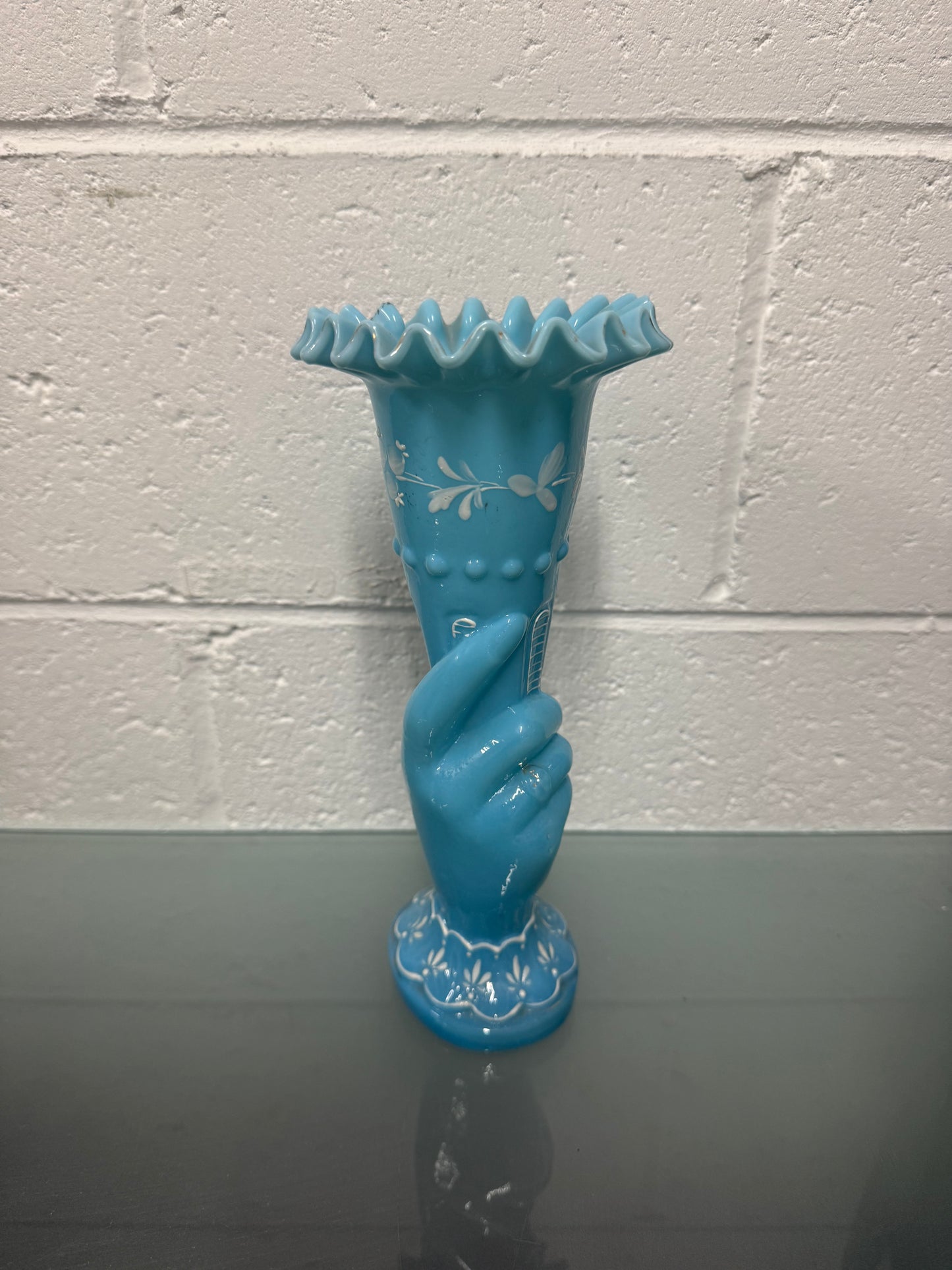 Victorian Opaline Hand Painted Enamel Hand Vase