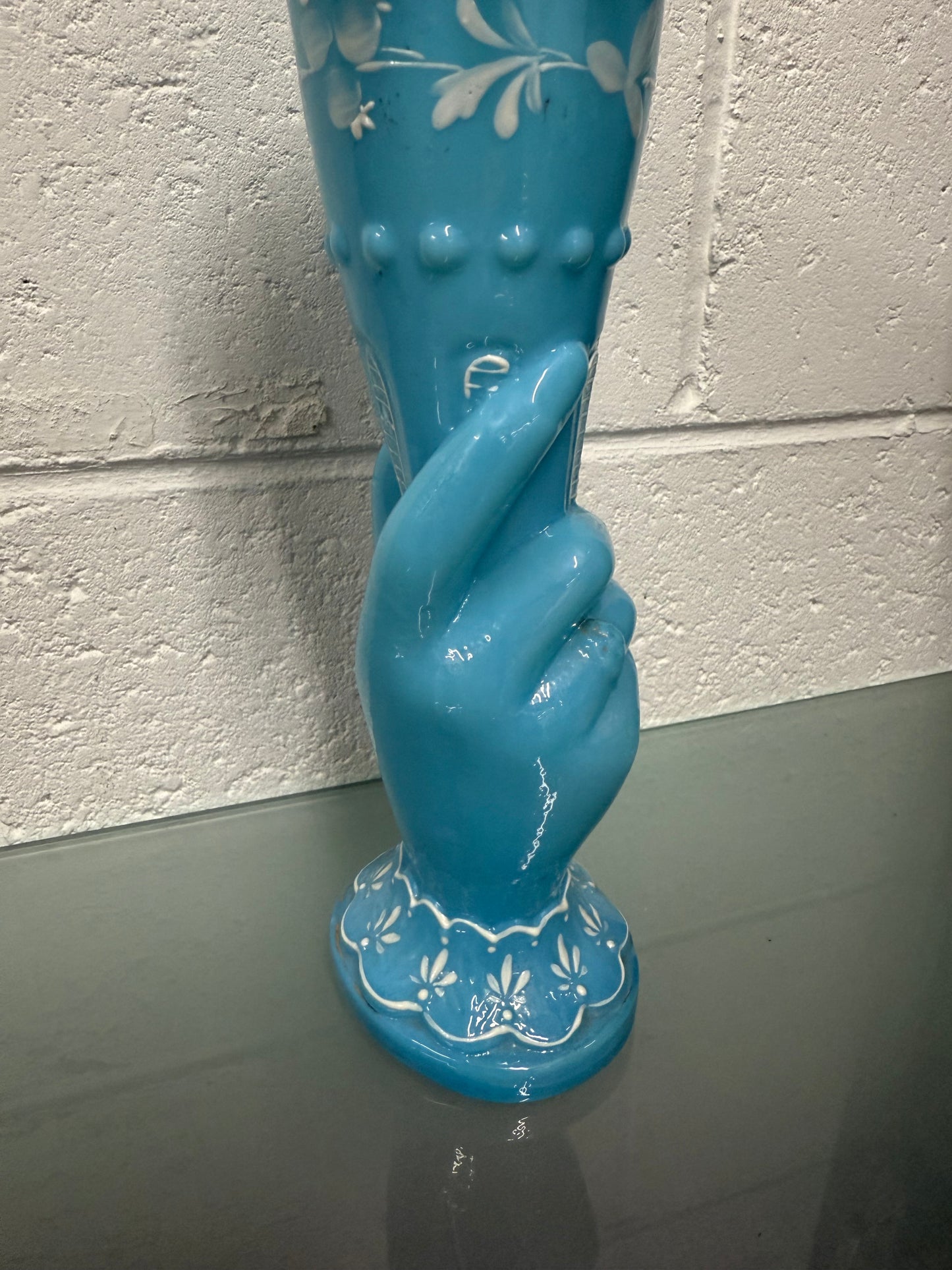 Victorian Opaline Hand Painted Enamel Hand Vase