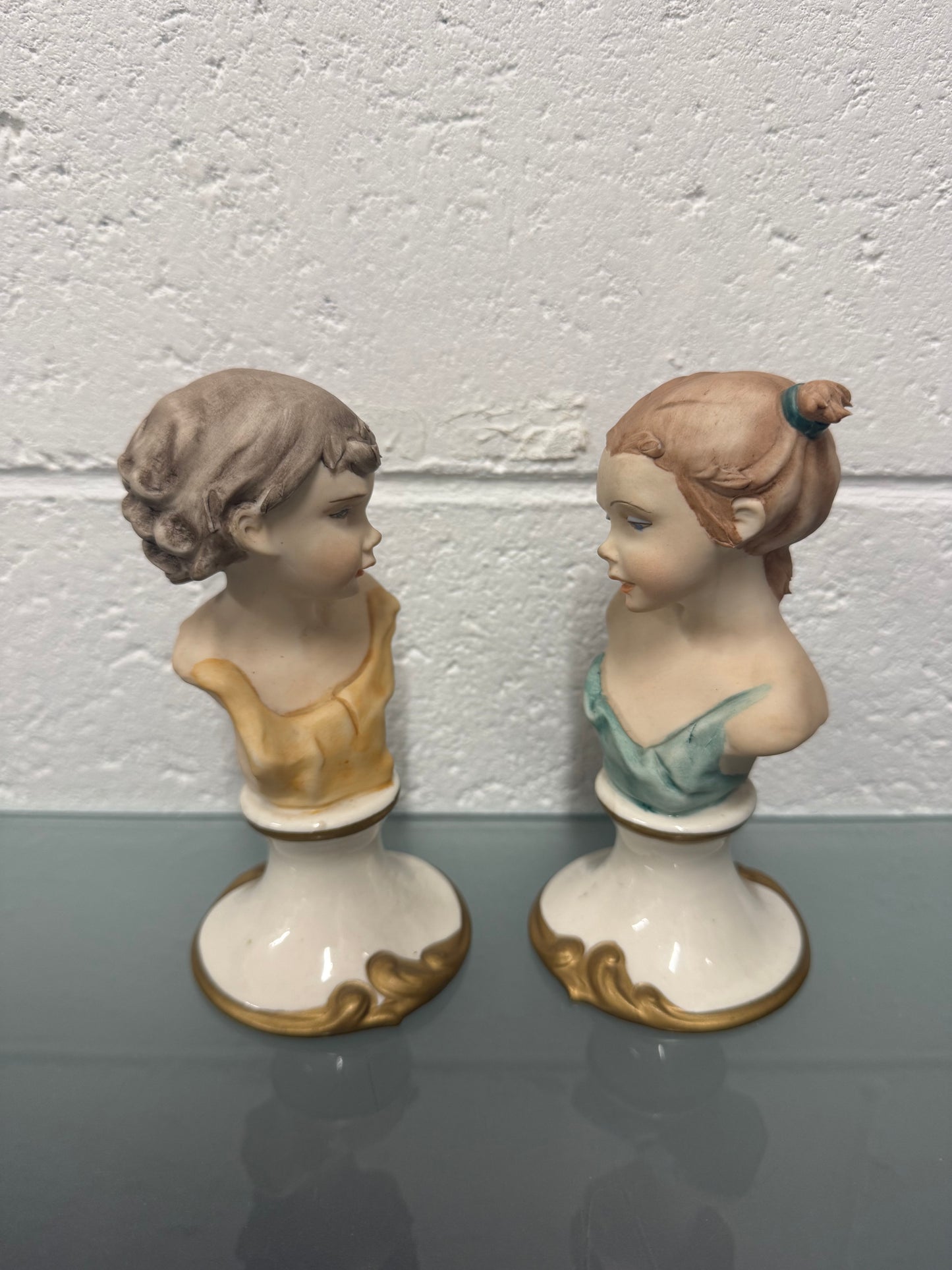 Pair Vintage Capodimonte Art Nouveau Style Busts