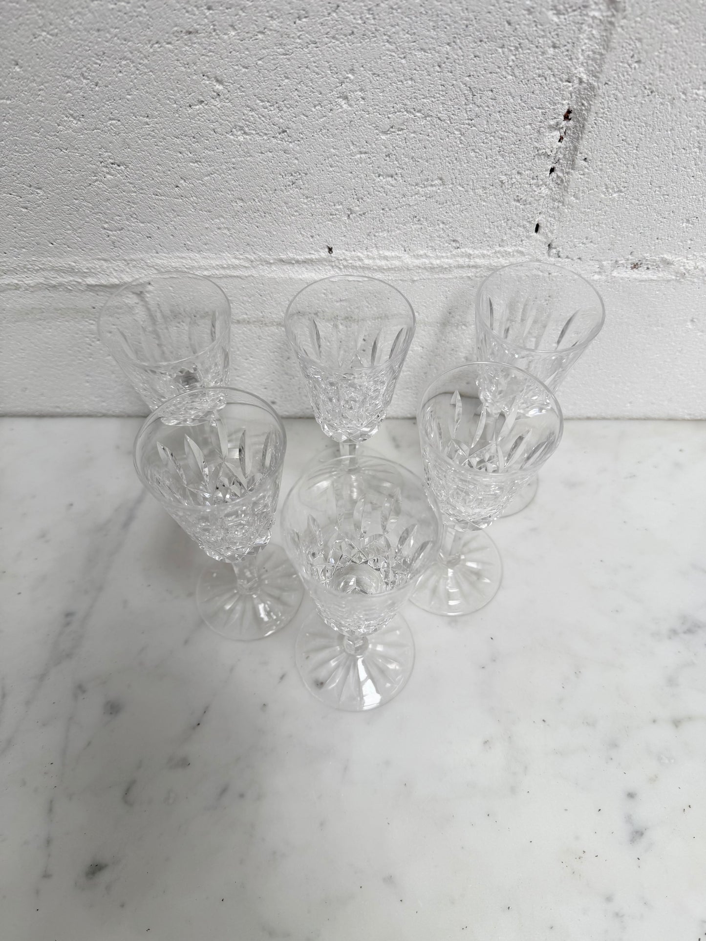 Set of 6 Vintage Lismore Pattern Waterford Crystal Sherry Glasses