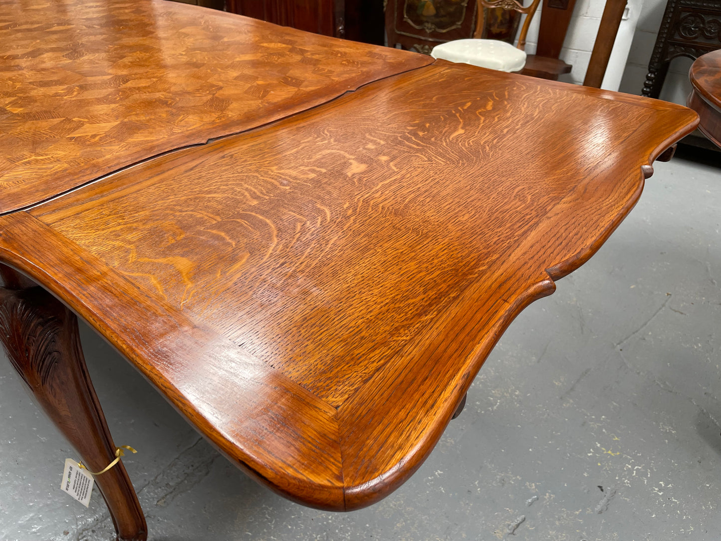 Attractive French Louis XV Style Parquetry Top Oak Extension Table