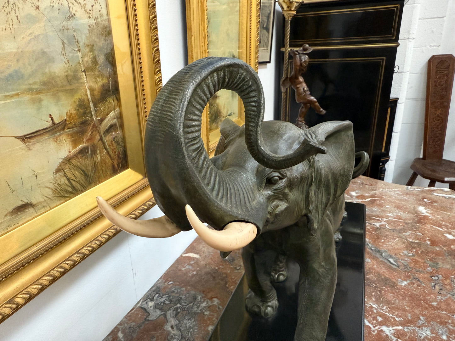 Art Deco Spelter Elephant Group On Marble Base