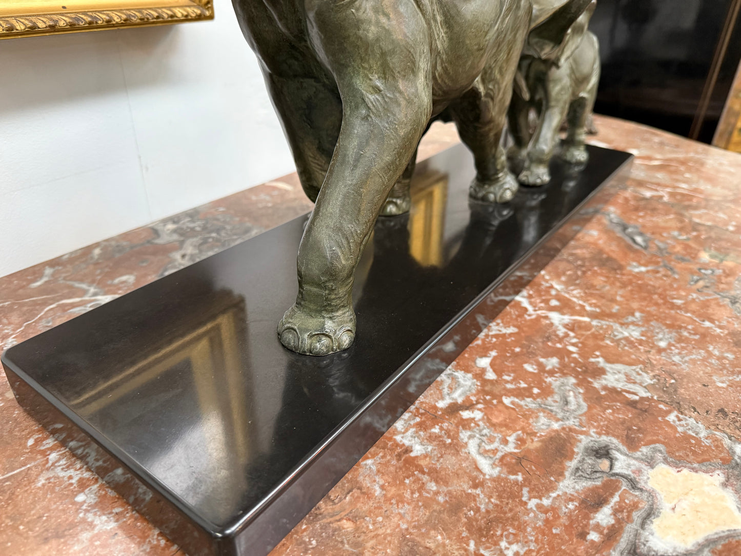 Art Deco Spelter Elephant Group On Marble Base