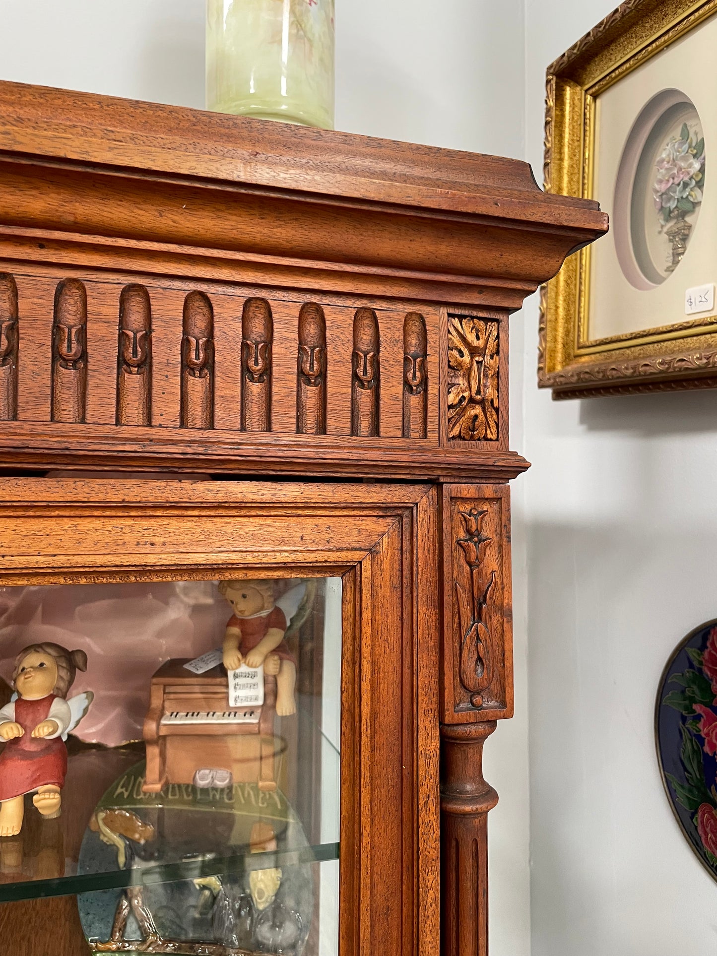 Antique French Walnut Louis XVI Style Vitrine / Display Cabinet