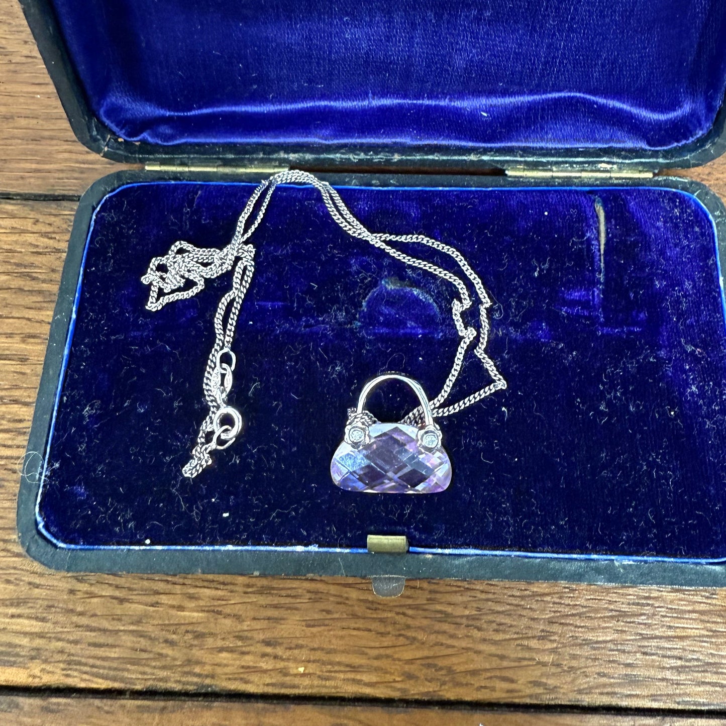 Vintage Italian Silver & Amethyst Handbag Pendant Necklace & Chain
