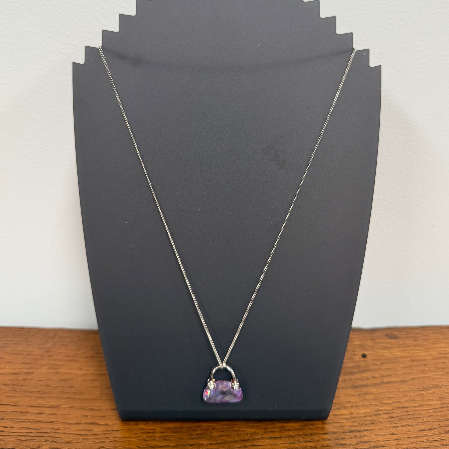 Vintage Italian Silver & Amethyst Handbag Pendant Necklace & Chain