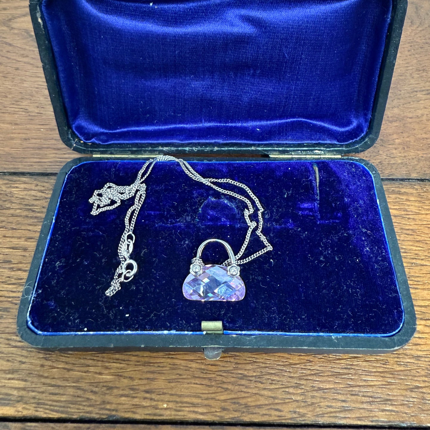 Vintage Italian Silver & Amethyst Handbag Pendant Necklace & Chain