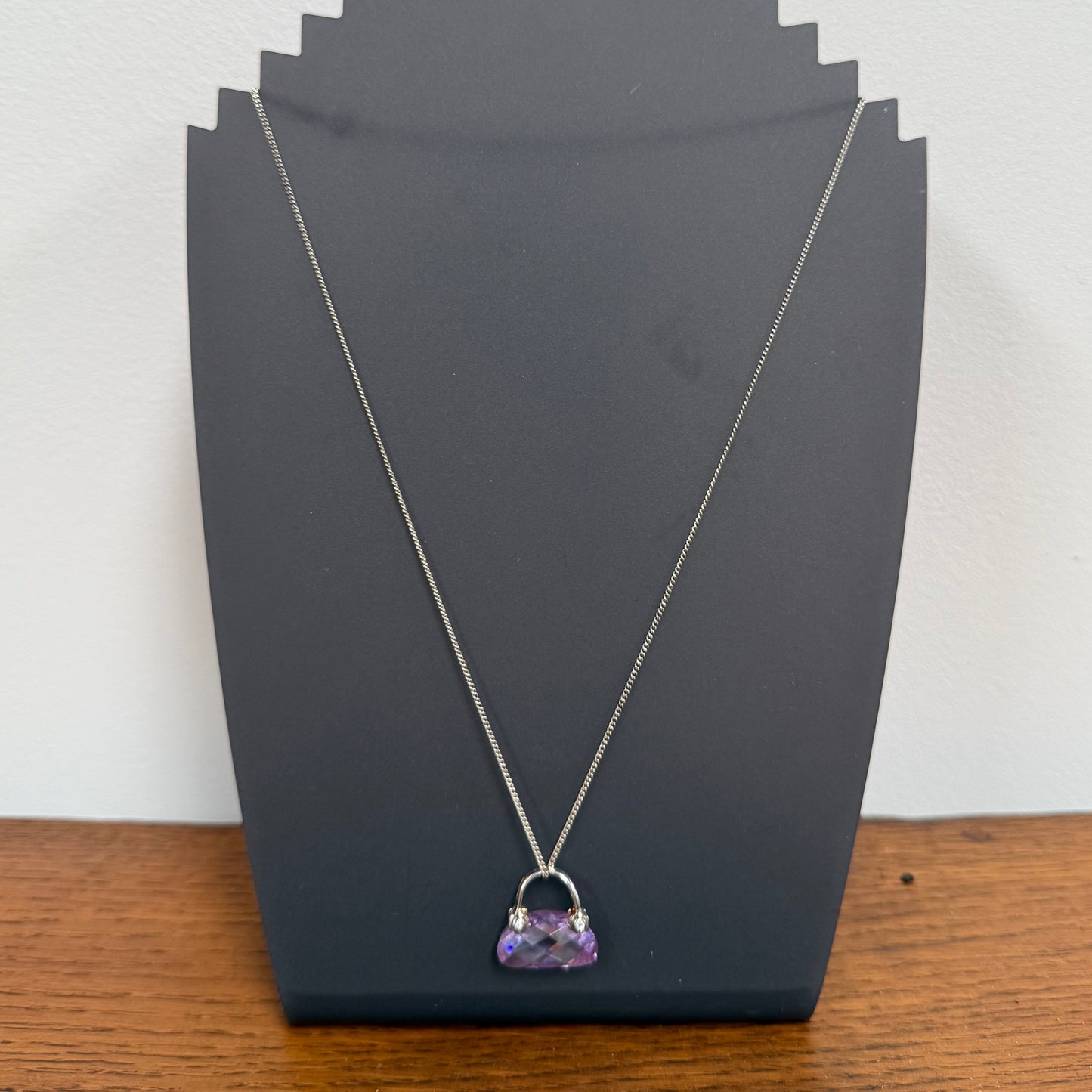 Vintage Italian Silver & Amethyst Handbag Pendant Necklace & Chain