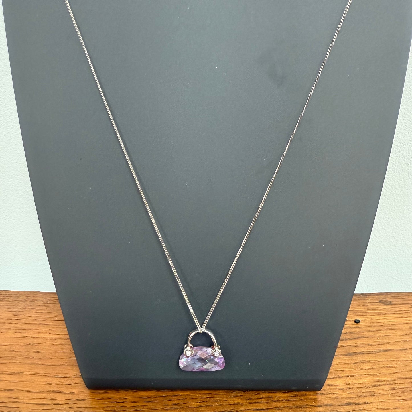 Vintage Italian Silver & Amethyst Handbag Pendant Necklace & Chain