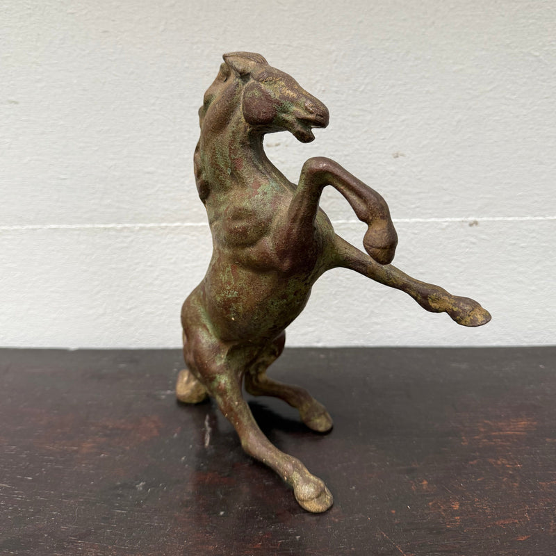 Vintage Patinated Bronze Rearing Horse