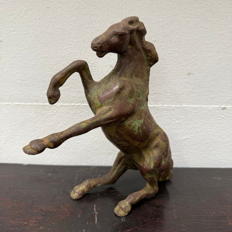 Vintage Patinated Bronze Rearing Horse