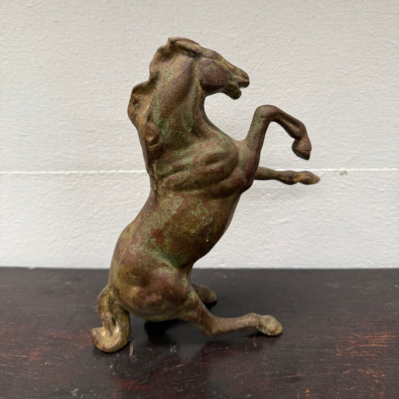 Vintage Patinated Bronze Rearing Horse