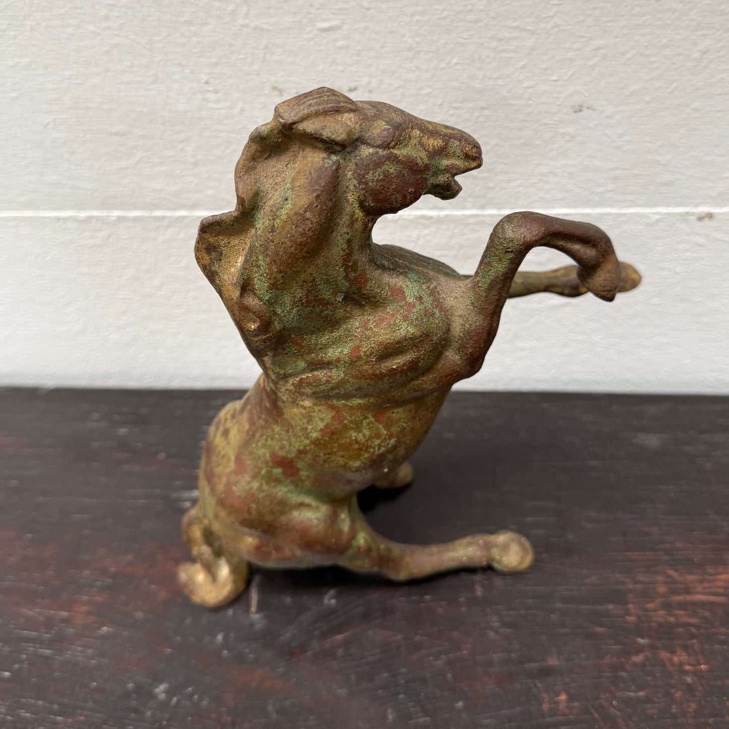 Vintage Patinated Bronze Rearing Horse