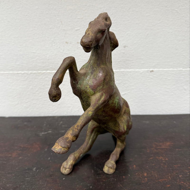 Vintage Patinated Bronze Rearing Horse