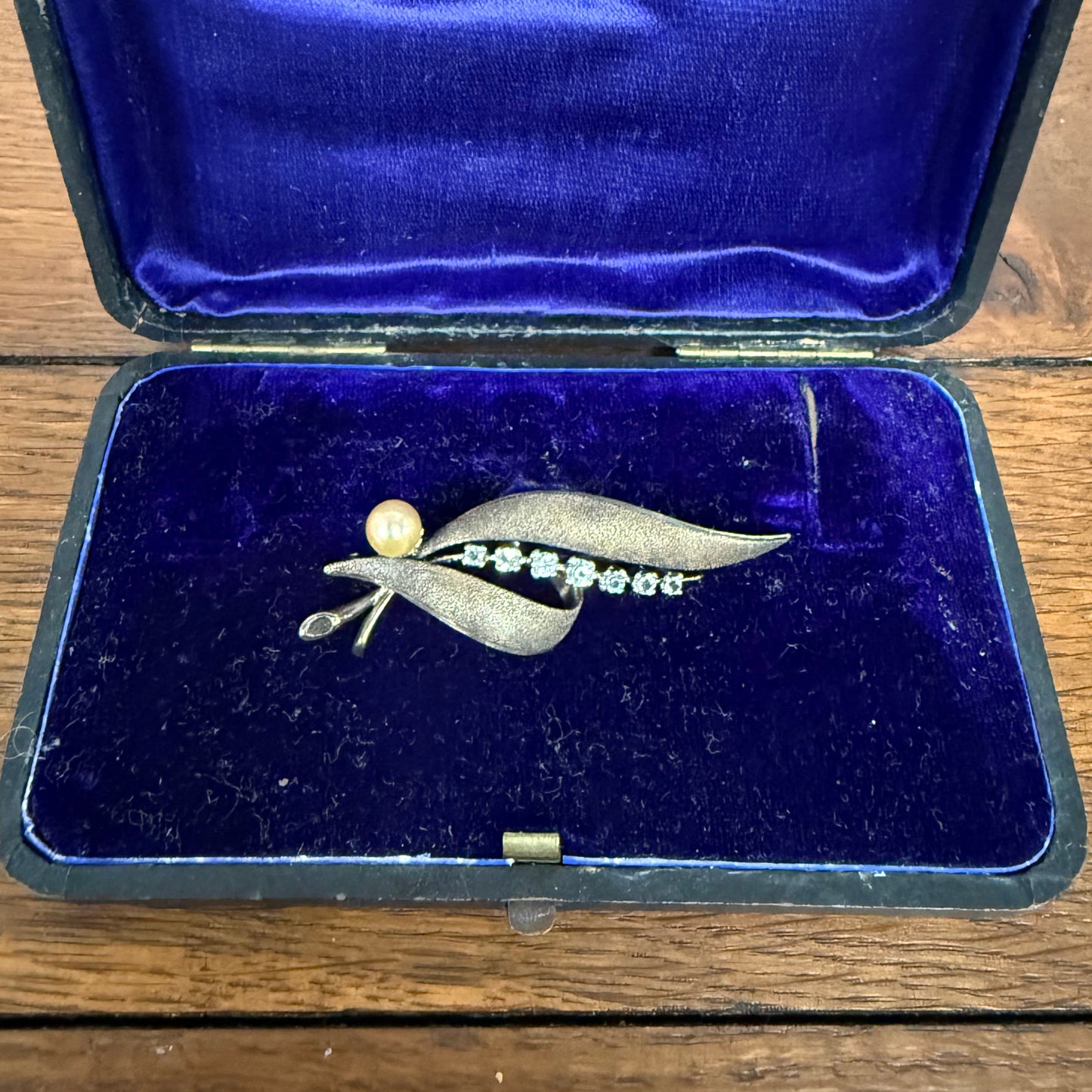 Vintage Silver 925 Rhinestone & Pearl Gold Tone Brooch