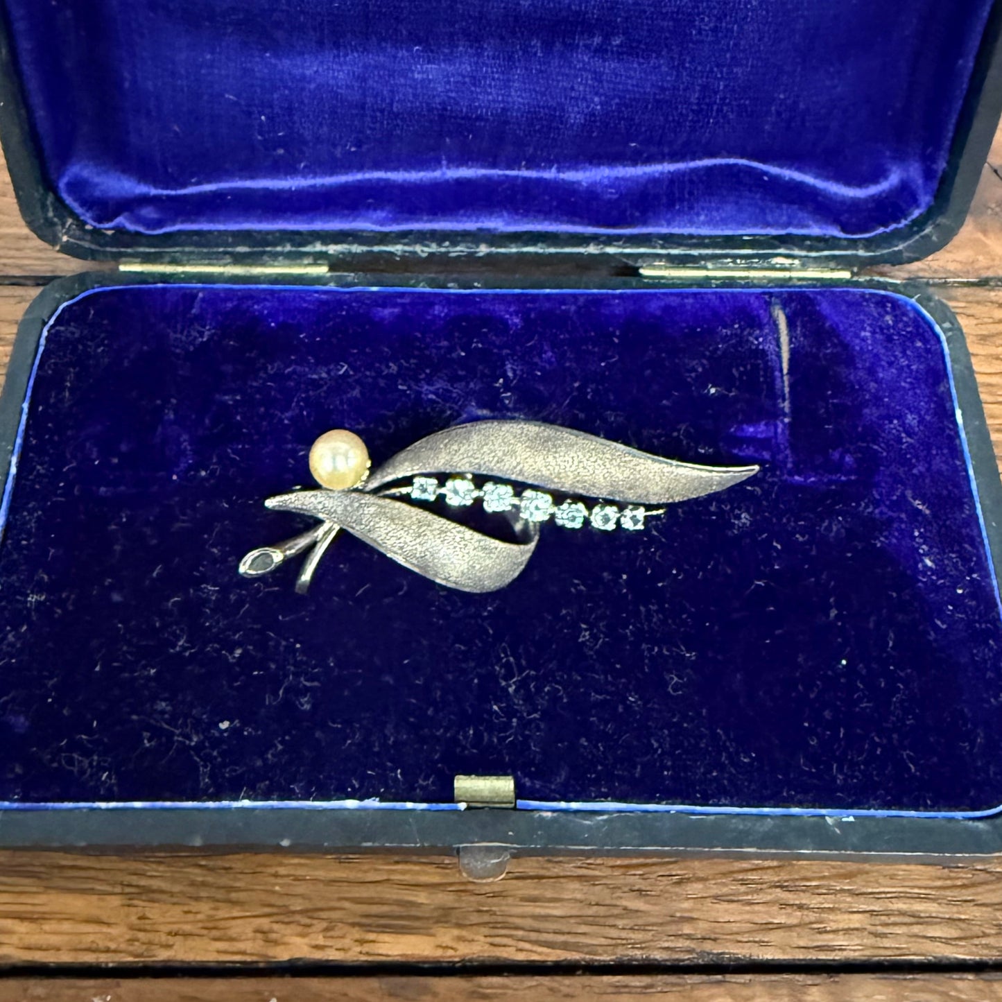 Vintage Silver 925 Rhinestone & Pearl Gold Tone Brooch