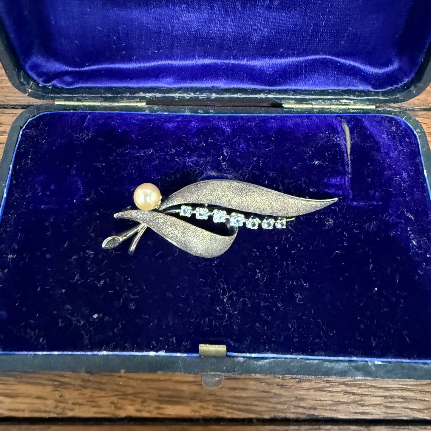 Vintage Silver 925 Rhinestone & Pearl Gold Tone Brooch