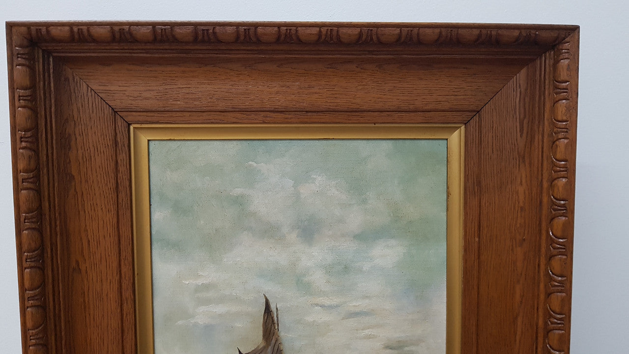 Framed Edwardian "Ship Scene" Oil on Canvas