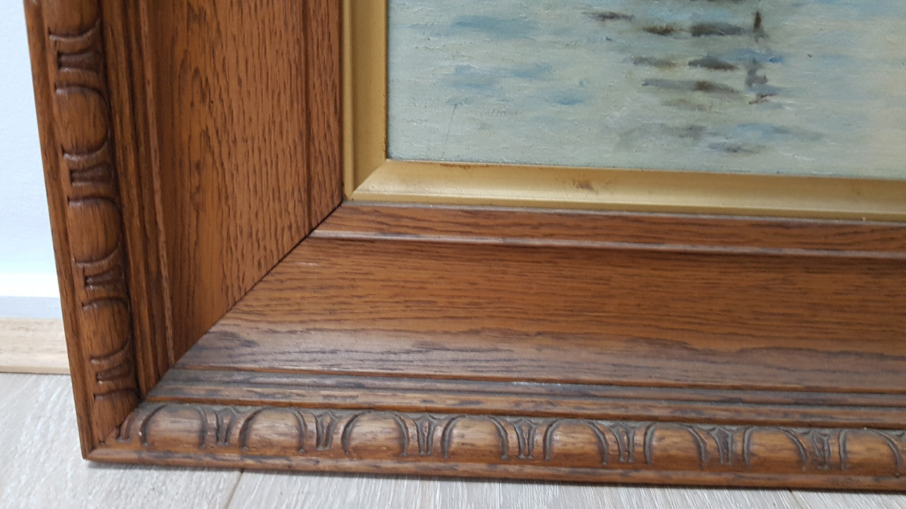 <span style="font-size: 0.875rem;">An Edwardian "Ship Scene" oil on canvas painting, framed in a timber frame. Sourced locally and </span><span style="font-size: 0.875rem;">in good original condition.</span>