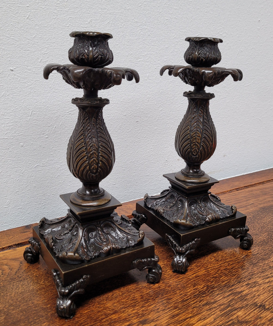 Stunning pair of Antique 19th Century French bronze candlesticks. In good original condition. Please view photos as they help form part of the description.
