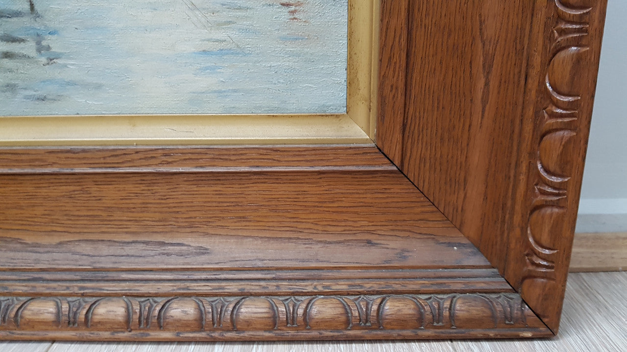 Framed Edwardian "Ship Scene" Oil on Canvas