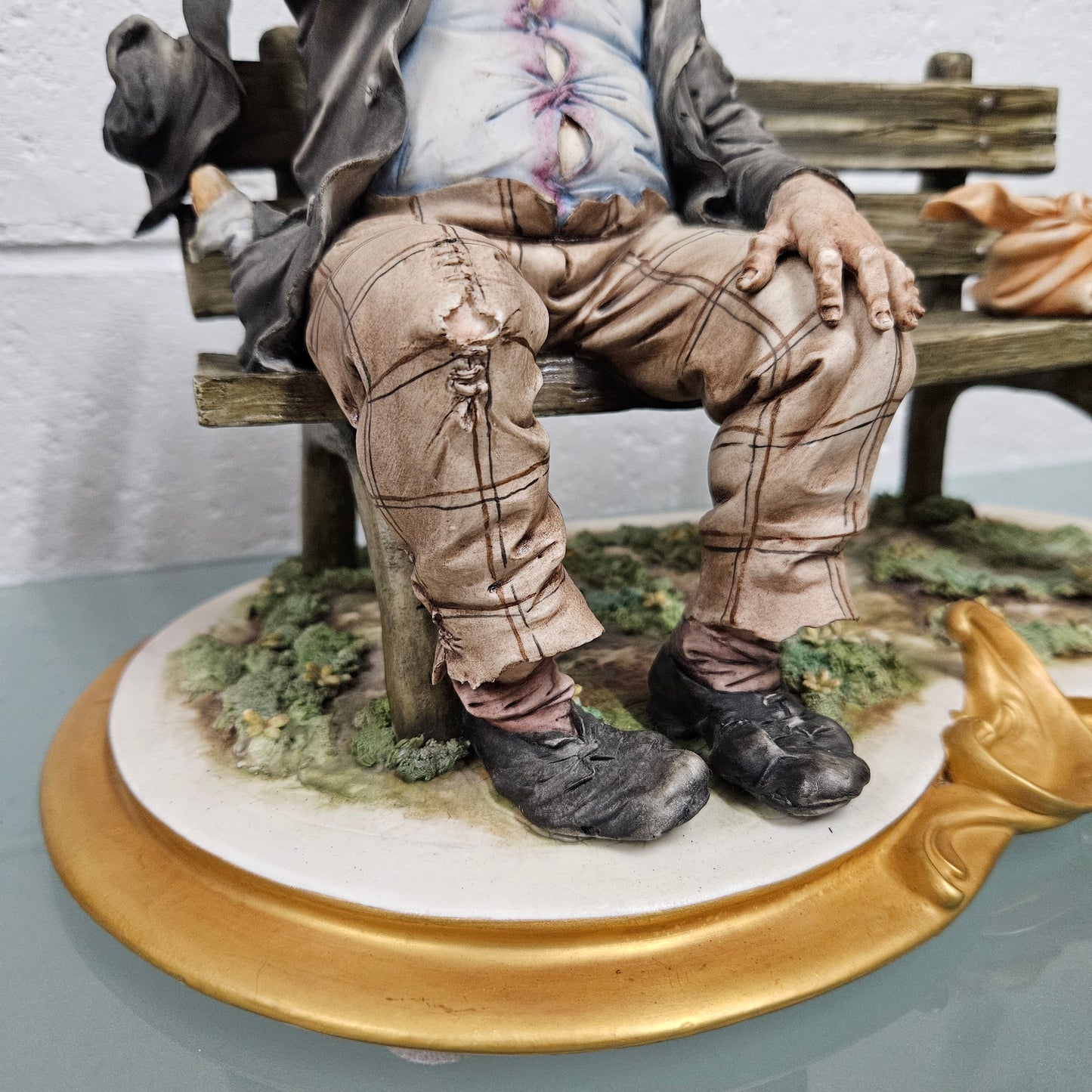 Vintage Capodimonte Tramp Sitting on Park Bench